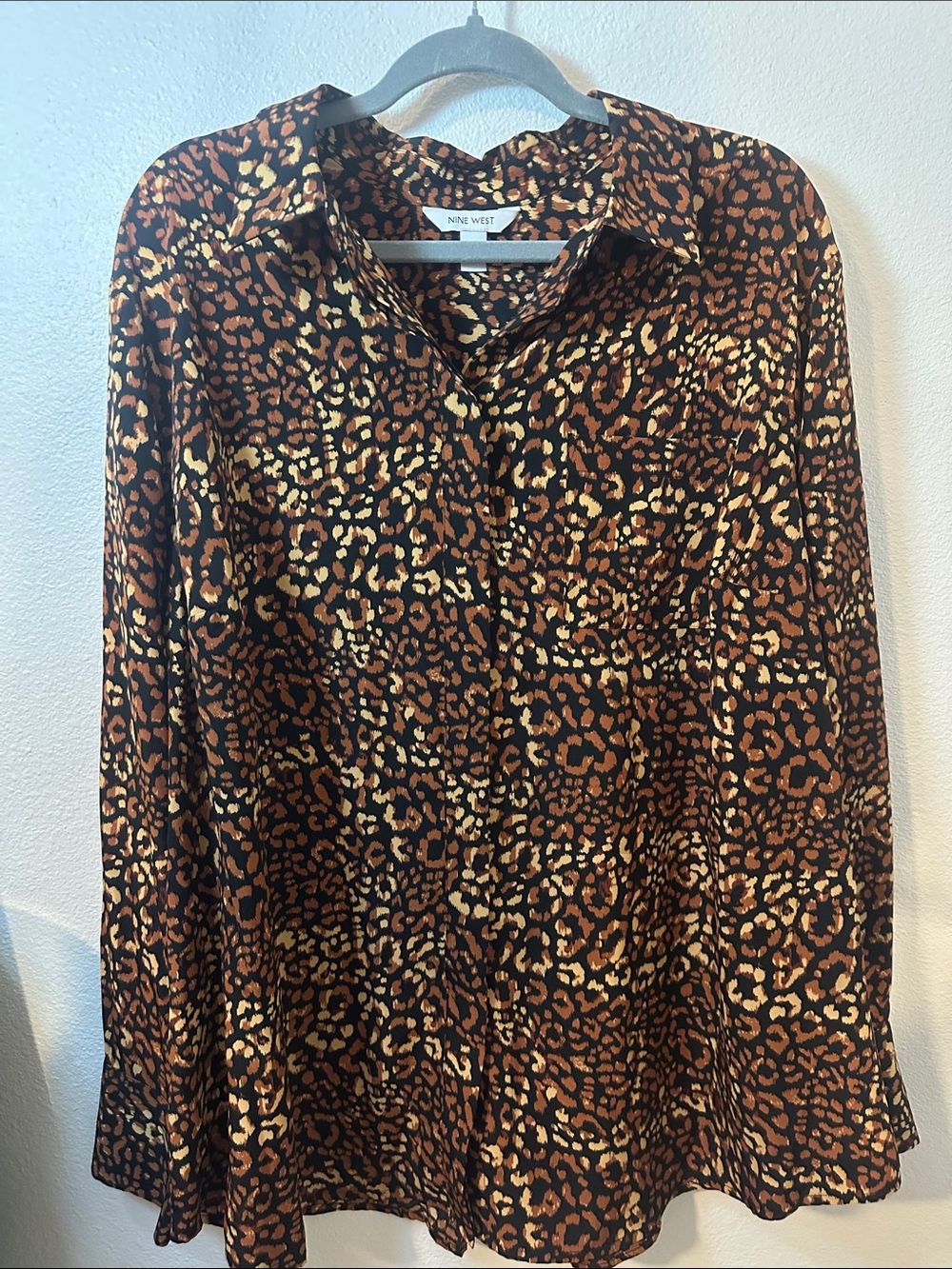 Nine West Leopard-Print Long-Sleeve Shirt in Brown, Black & Cream